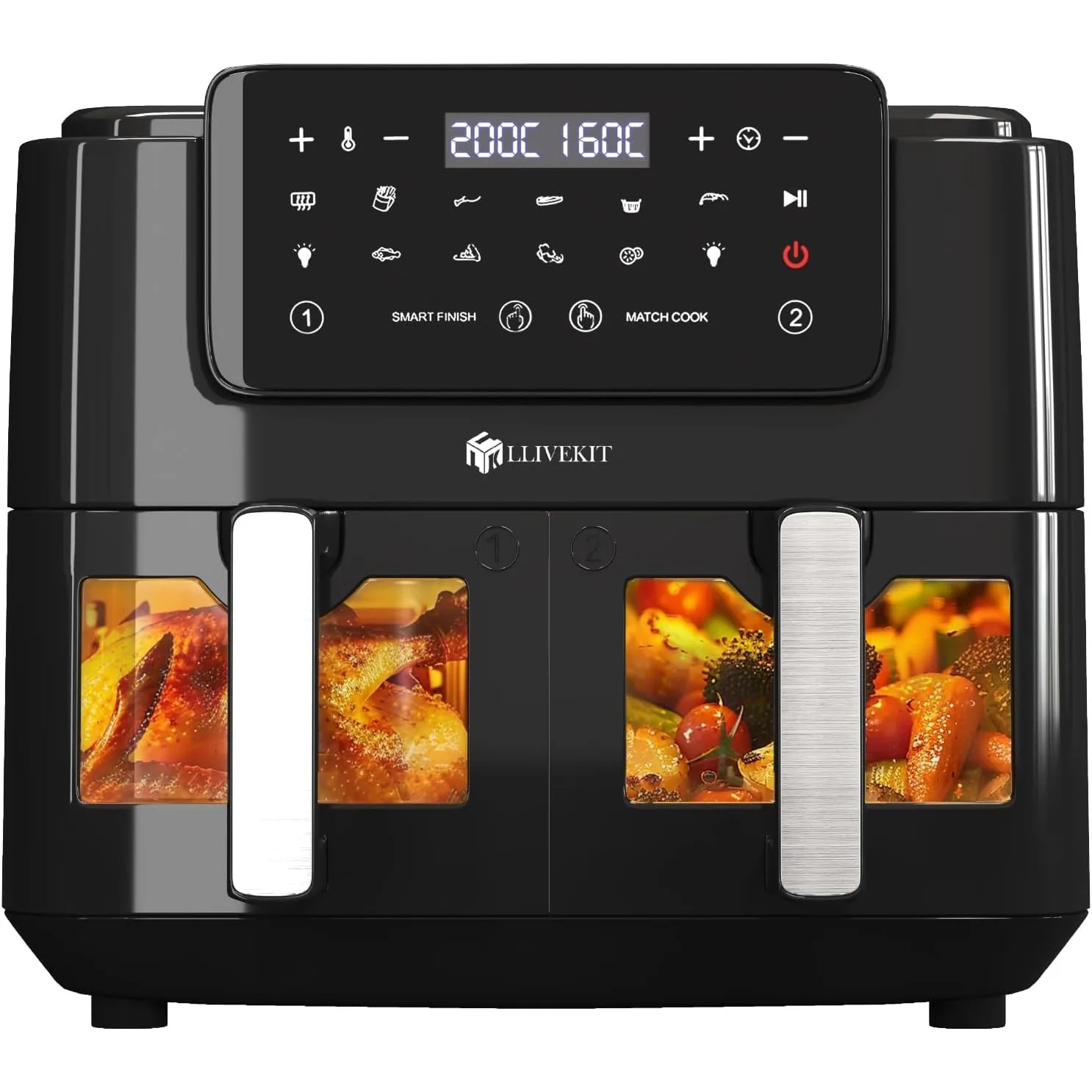 سرخکن برقی 9 لیتری LLIVEKIT مدل Double Drawer – بدون روغن، 2 کشو با صفحه کنترل لمسی