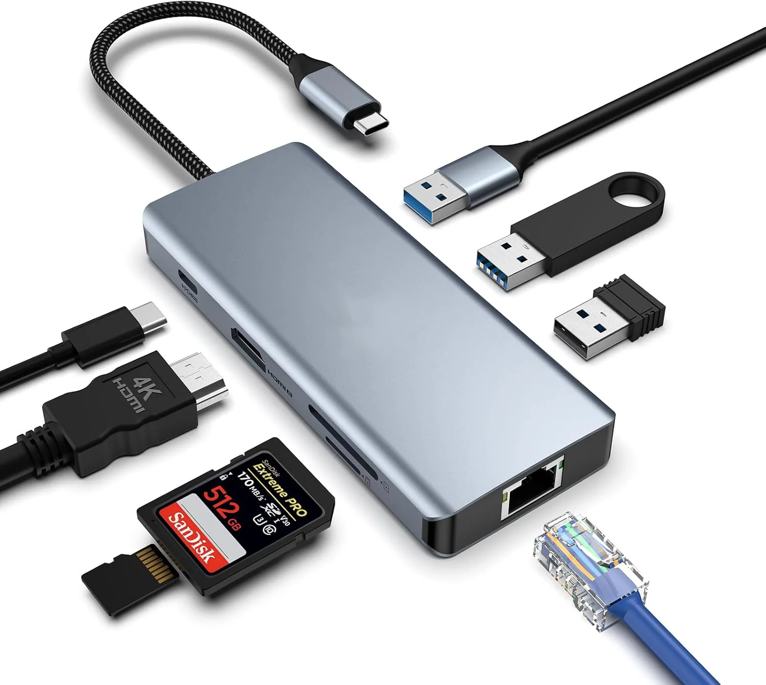 هاب 8 به 1 تایپ سی – HDMI، شبکه، USB و کارتخوان