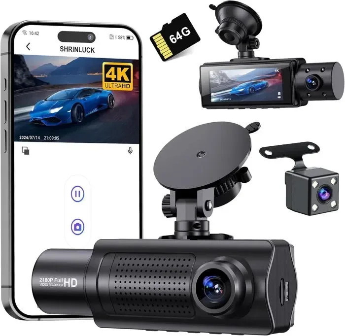 دوربین ثبت وقایع Shrinluck مدل X5 سه کاناله کیفیت 4K همراه با مموری کارت 64 گیگ